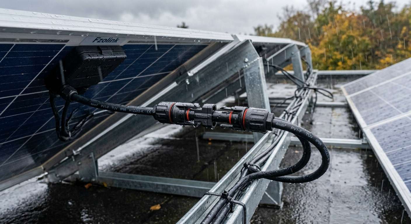 outdoor solar panel connection or IP68 waterproof connectors in a rainy environment
