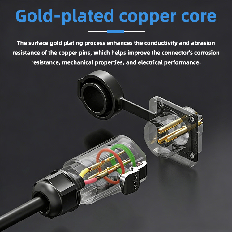 The surface gold plating process enhances the conductivity and abrasionresistance of the copper pins, which helps improve the connector's corrosionresistance,mechanical properties, and electrical performance.
