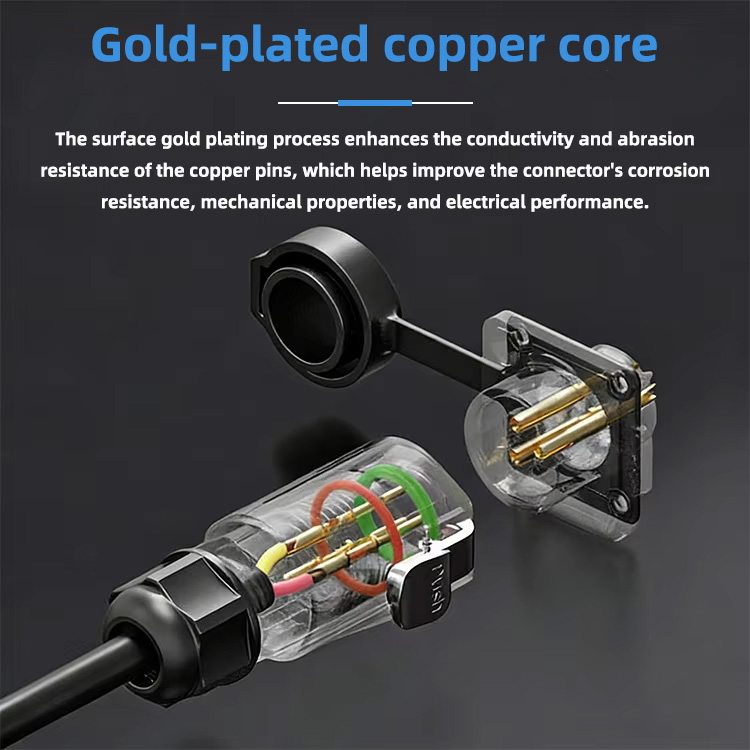 The surface gold plating process enhances the conductivity and abrasionresistance of the copper pins, which helps improve the connector's corrosion resistance,mechanical properties, and electrical performance