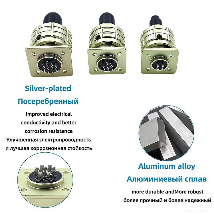 The OHS metal connector features silver-plated contacts and an aluminum alloy housing