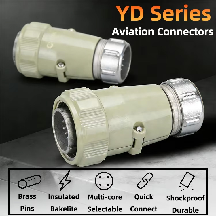 The YD series metal connectors feature brass pins, insulated bakelite, and are available in multiple pin counts. They enable quick and convenient connection, and are also shockproof and durable.