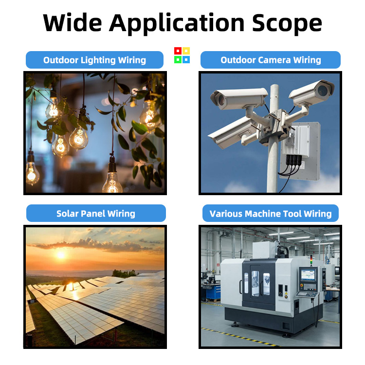 PCT-106 & PCT-606 are suitable for outdoor lighting wiring, outdoor camera wiring, solar panel wiring and various machine tool wiring.