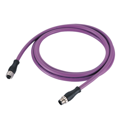 M12 A-Code 4Pin male to male, double ended, molded 4x22AWG PVC cable, custom length