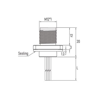 M12 A-Code 4Pin female square flange type panel mount connector with 30cm 22AWG single wires